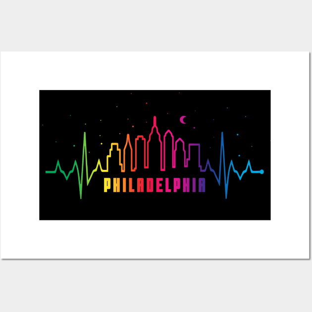 Philadelphia Philly Philly Pride City Skyline EKG Heartbeat Wall Art by TeeCreations